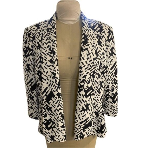 Jones Studio Jacket Sz. 16 Open Front Lined Black & White - Picture 1 of 8